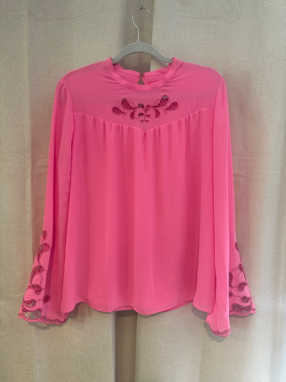 Lilly Pulitzer Hot Pink Cutwork Long-Sleeve Blouse